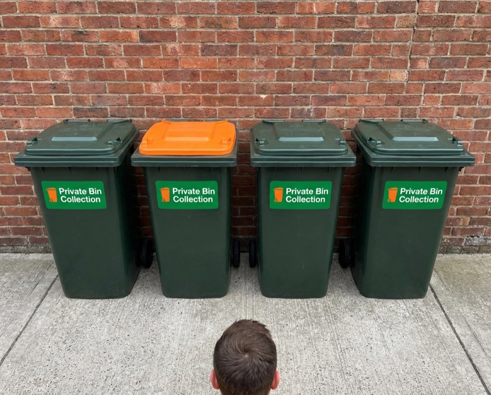 Neatly arranged bins after private collection in Worthing